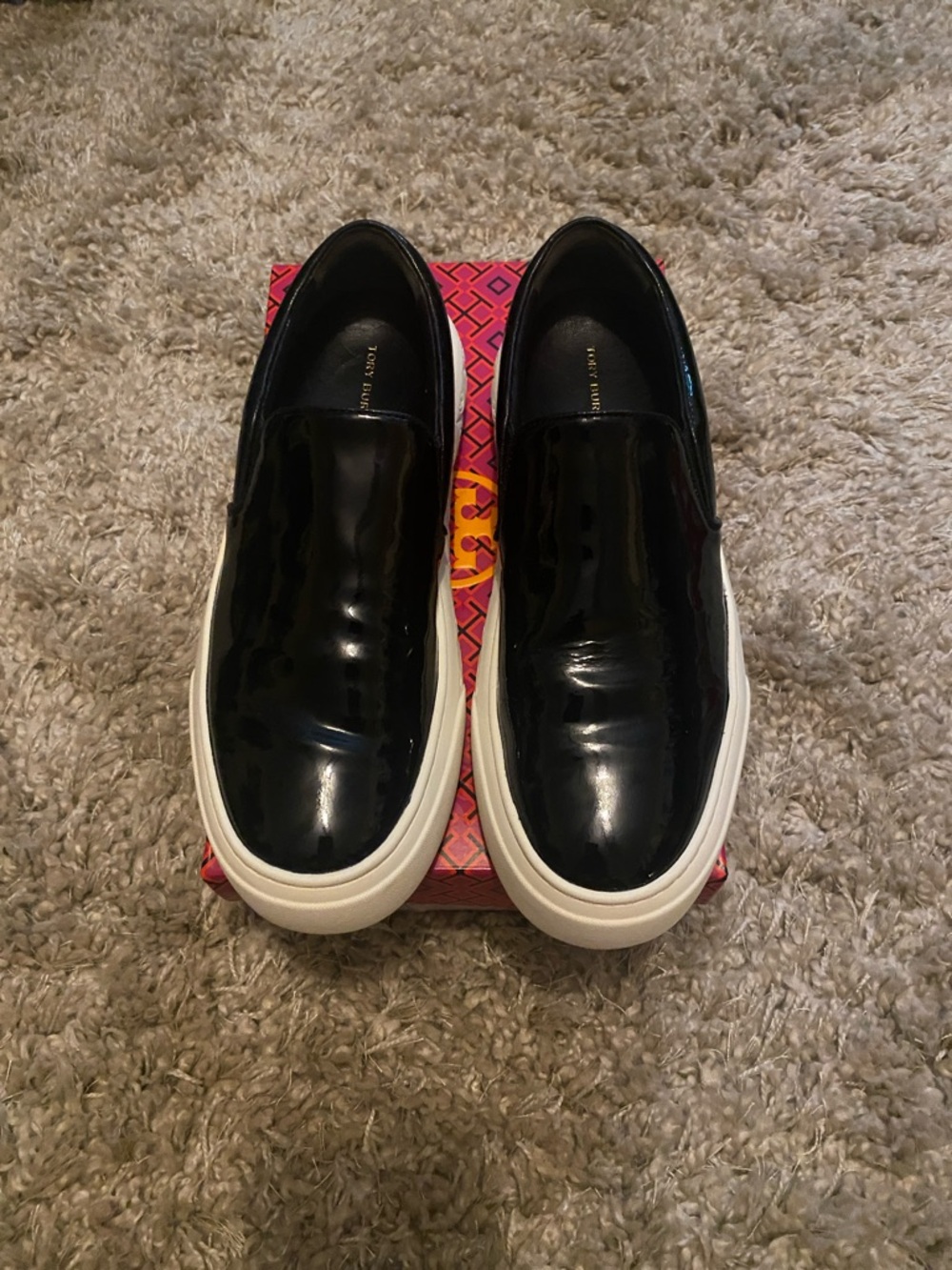 Tory Burch LADYBUG Black Patent Leather Slip-On Sneakers